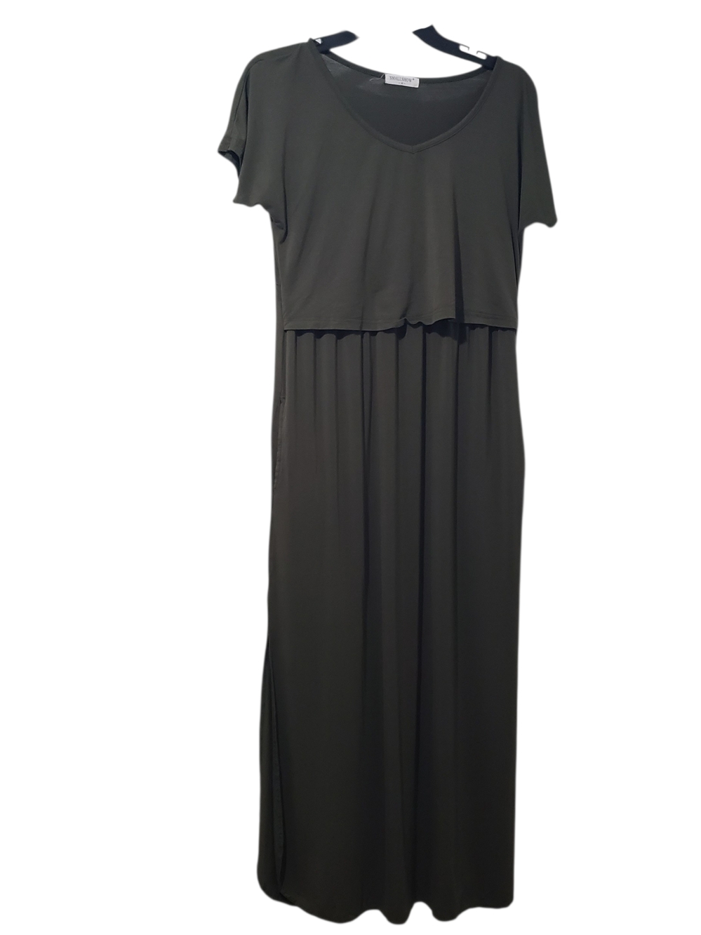 SMALLSHOW Olive Green Short Sleeve V-Neck Nursing  Maxi Dress | Medium